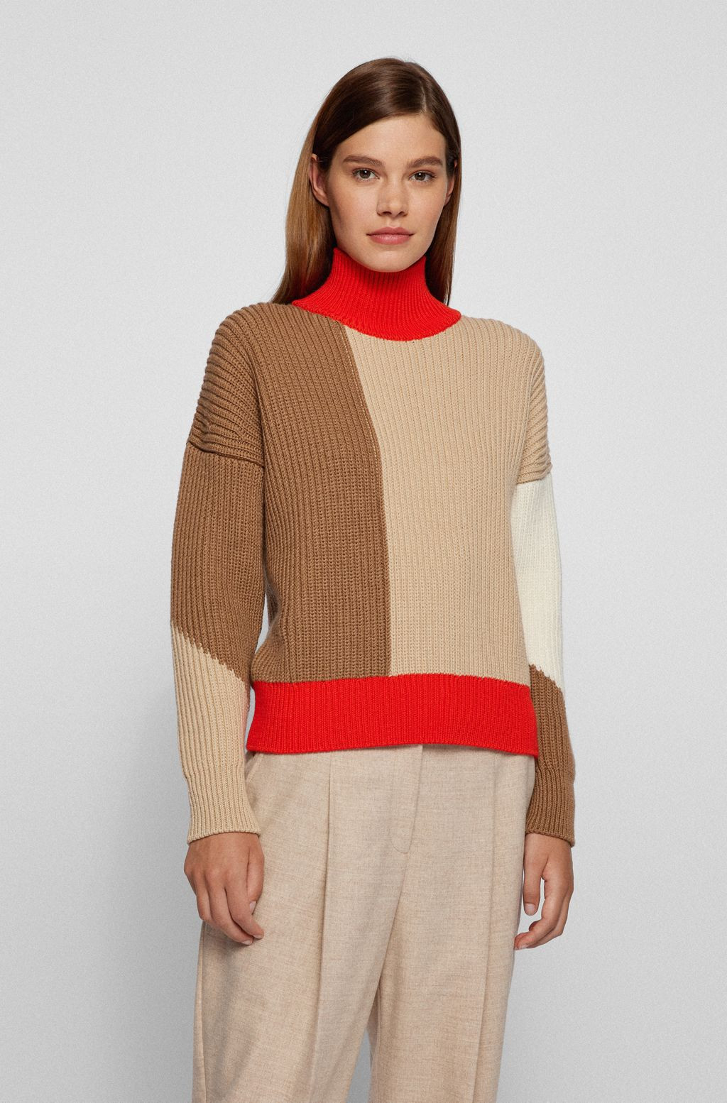 BOSS - Relaxed-fit virgin-wool sweater with color-block intarsia | Hugo Boss (UK)