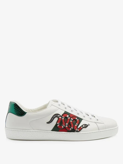 Gucci - Ace Kingsnake Leather Trainers - Mens - White Multi | Matches (US)