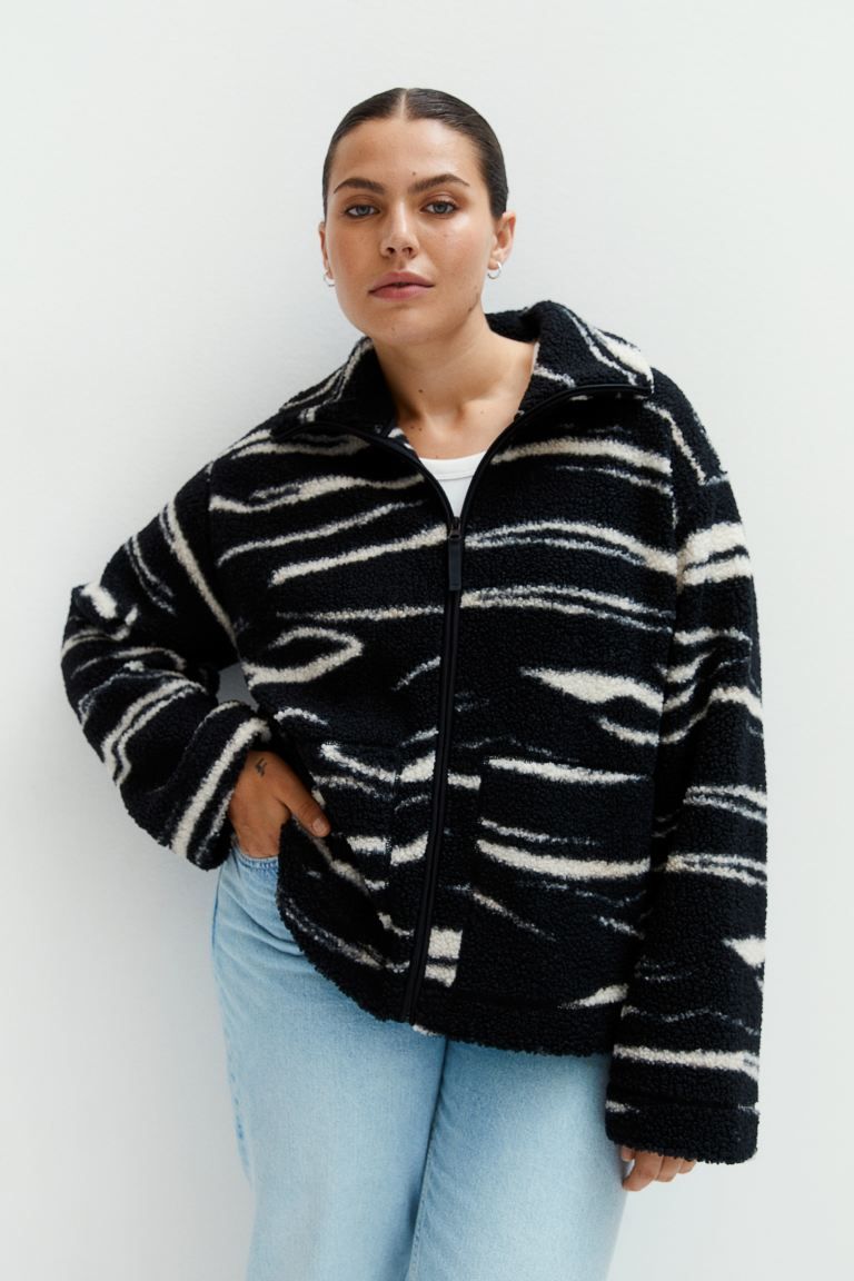 Teddy jacket - Black/Zebra print - Ladies | H&M GB | H&M (UK, MY, IN, SG, PH, TW, HK, KR)