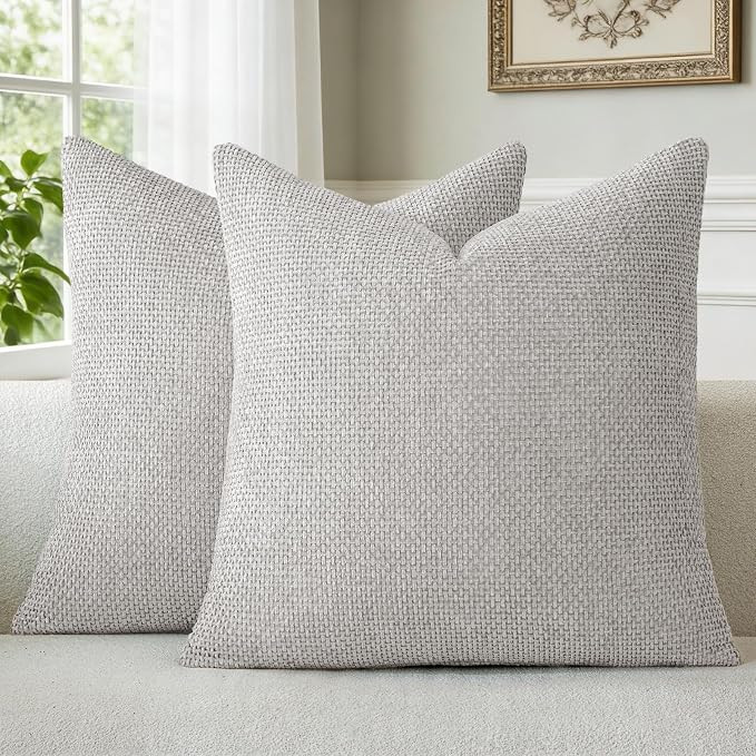 Light Grey Chenille Throw Pillow Covers 22x22 Inch Pack of 2 Modern Decorative Throw Pillow Cover... | Amazon (US)