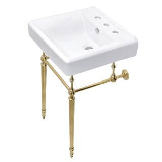 Edwardian 20 in. Porcelain Sink with Brass Console Legs in Brushed Brass | The Home Depot