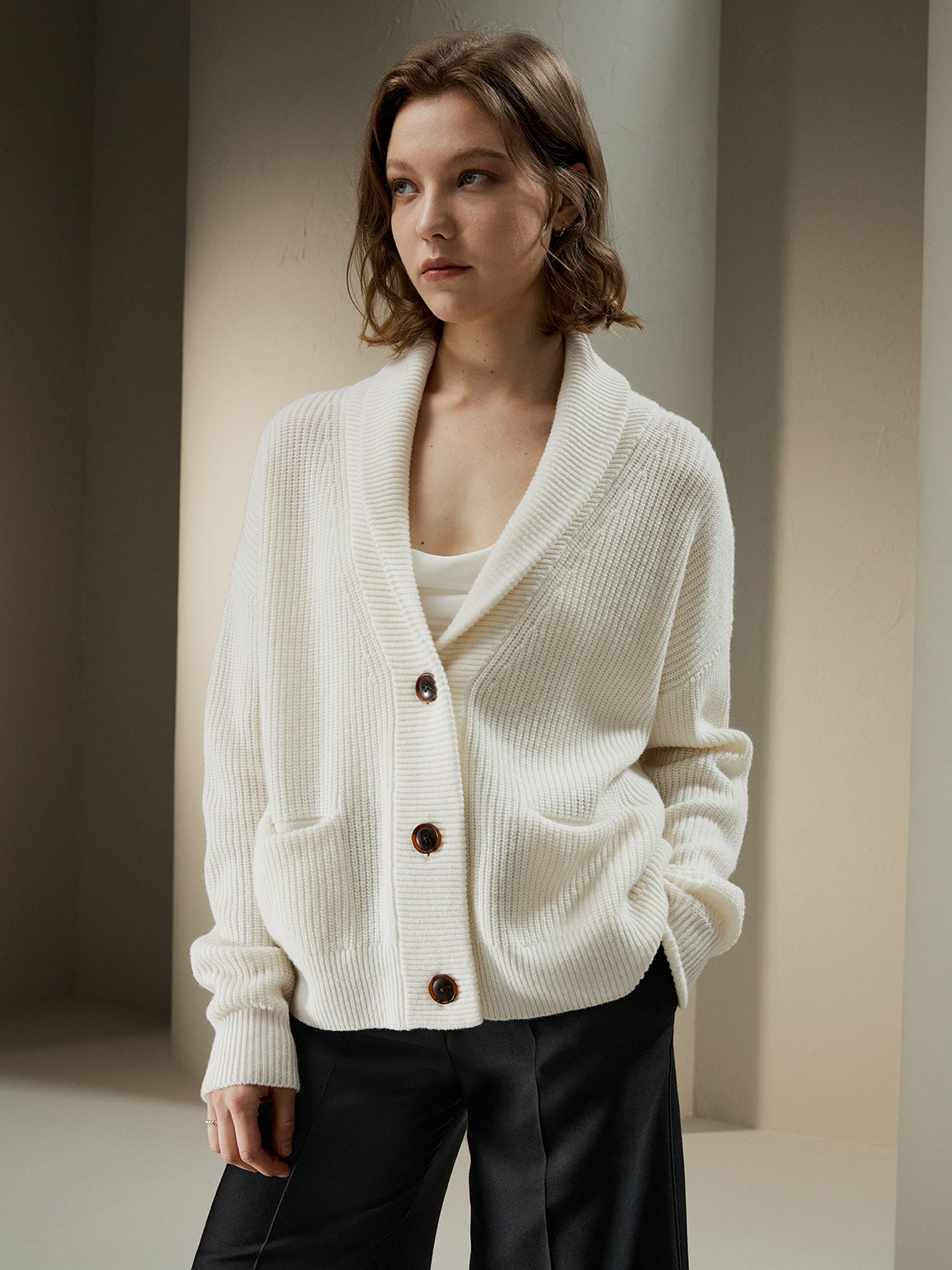 Wool-Cashmere Blend Shawl Collar Cardigan | LilySilk