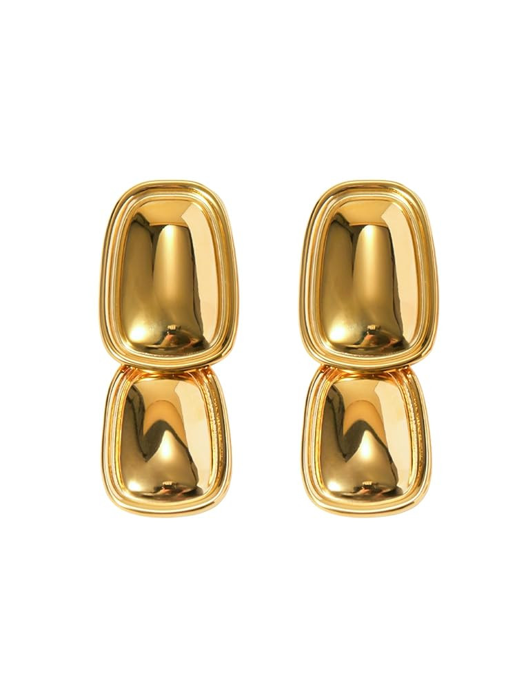 Double Drop Statement Earrings – Modern Gold-Tone Lightweight Earrings for Women | Amazon (US)