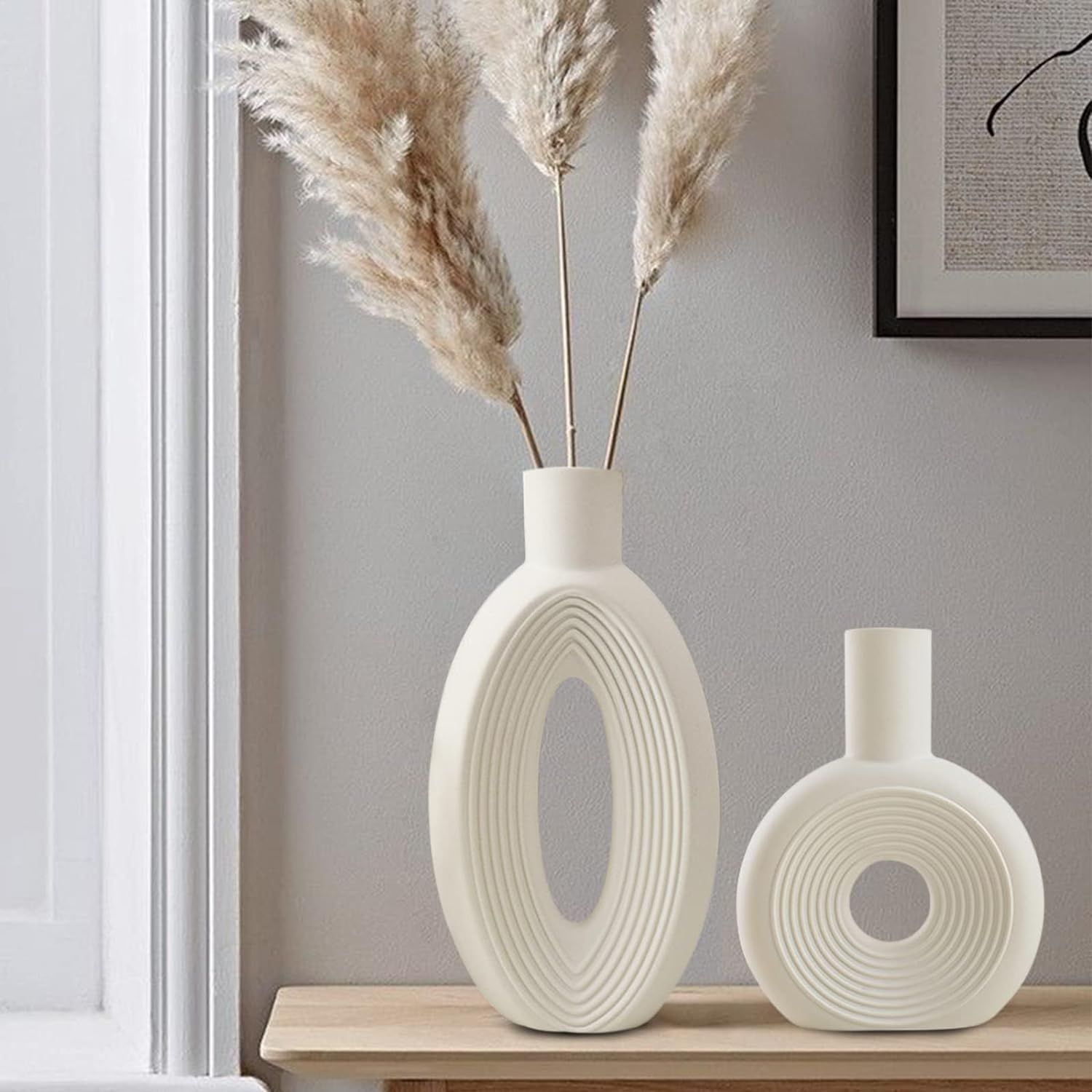 Ceramic Vase - Set of 2 for Home Decor,White Round Pampas Vases Minimalist Nordic Boho Style for ... | Amazon (US)