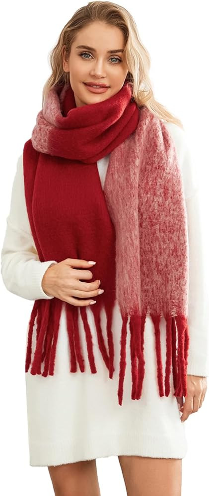 Yoawdats Women Winter Warm Scarf Elegant Contrast Color Tasseled Shawl Wrap Long Stoles Oversized... | Amazon (US)