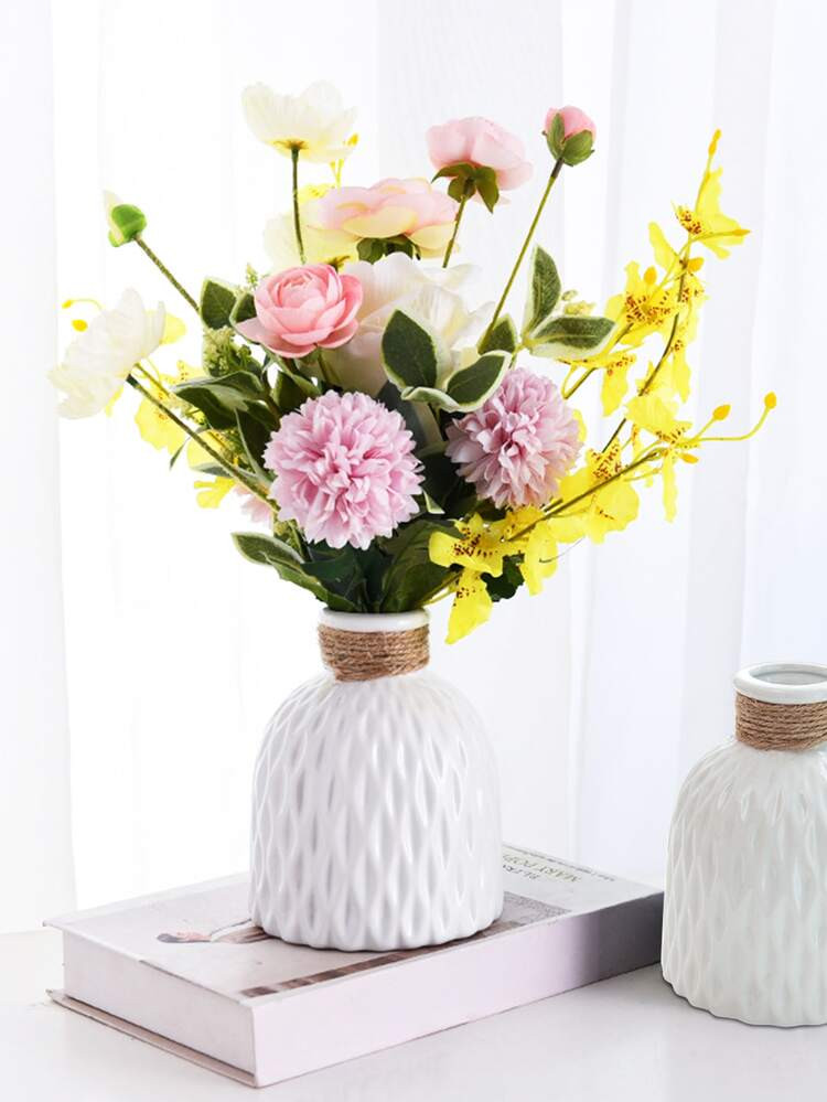 1pc White Geometric Design Flower Vase, Simple Plastic Plain Vase For Flower | SHEIN