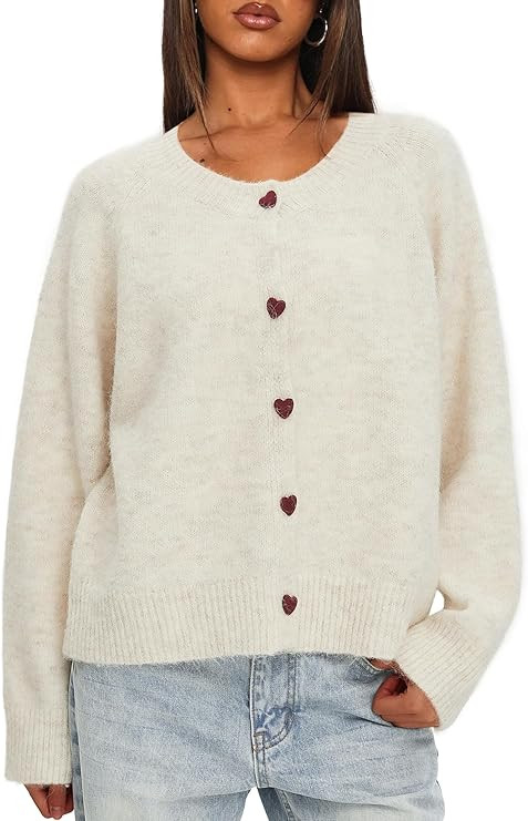 Darong Womens Cardigan Sweaters Button Down Long Sleeve Crew Neck Knit Sweater Y2k 2026 Outfits F... | Amazon (US)