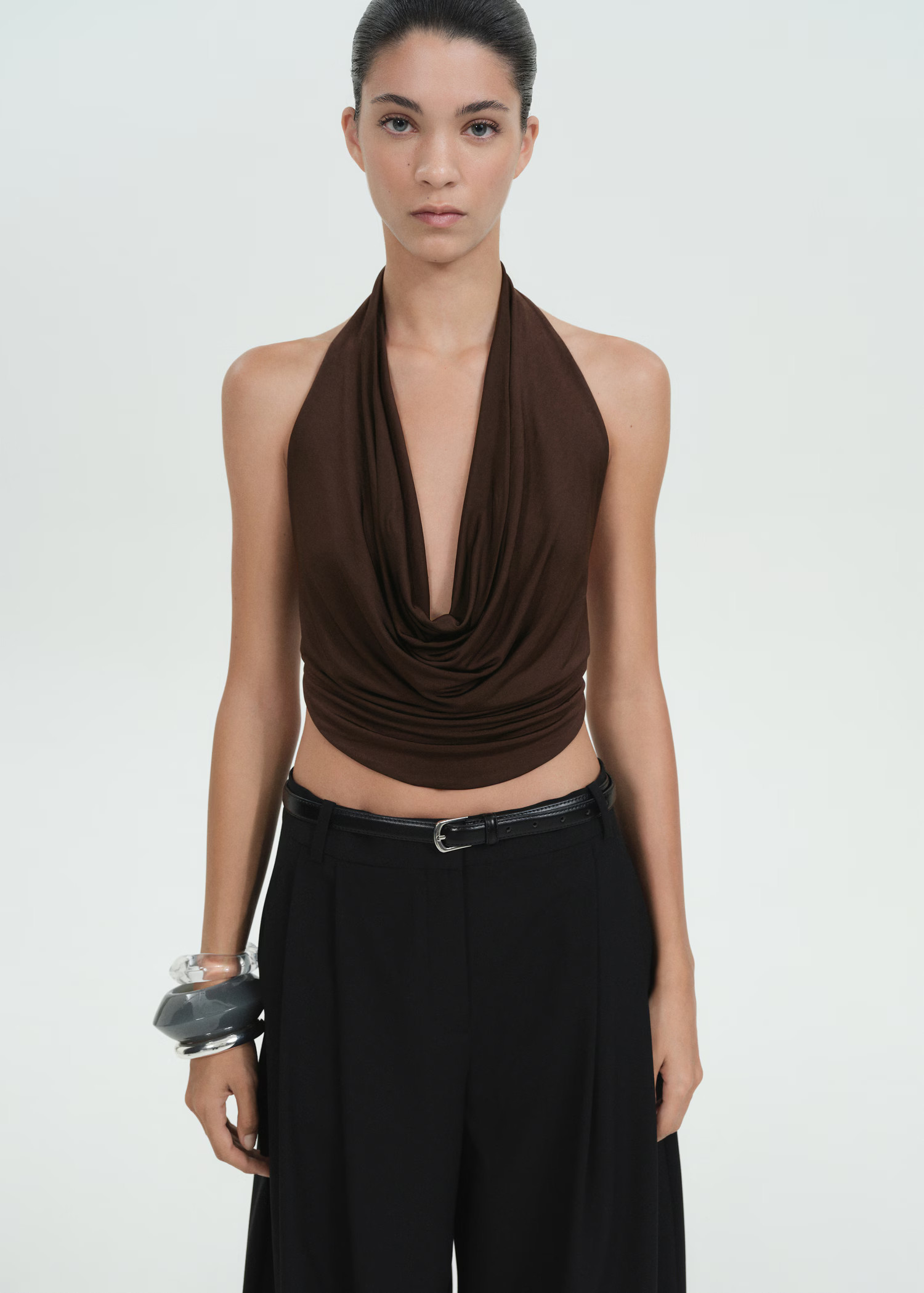 Draped neckline top with open back - Women | MANGO USA | Mango (US/MX/AU)