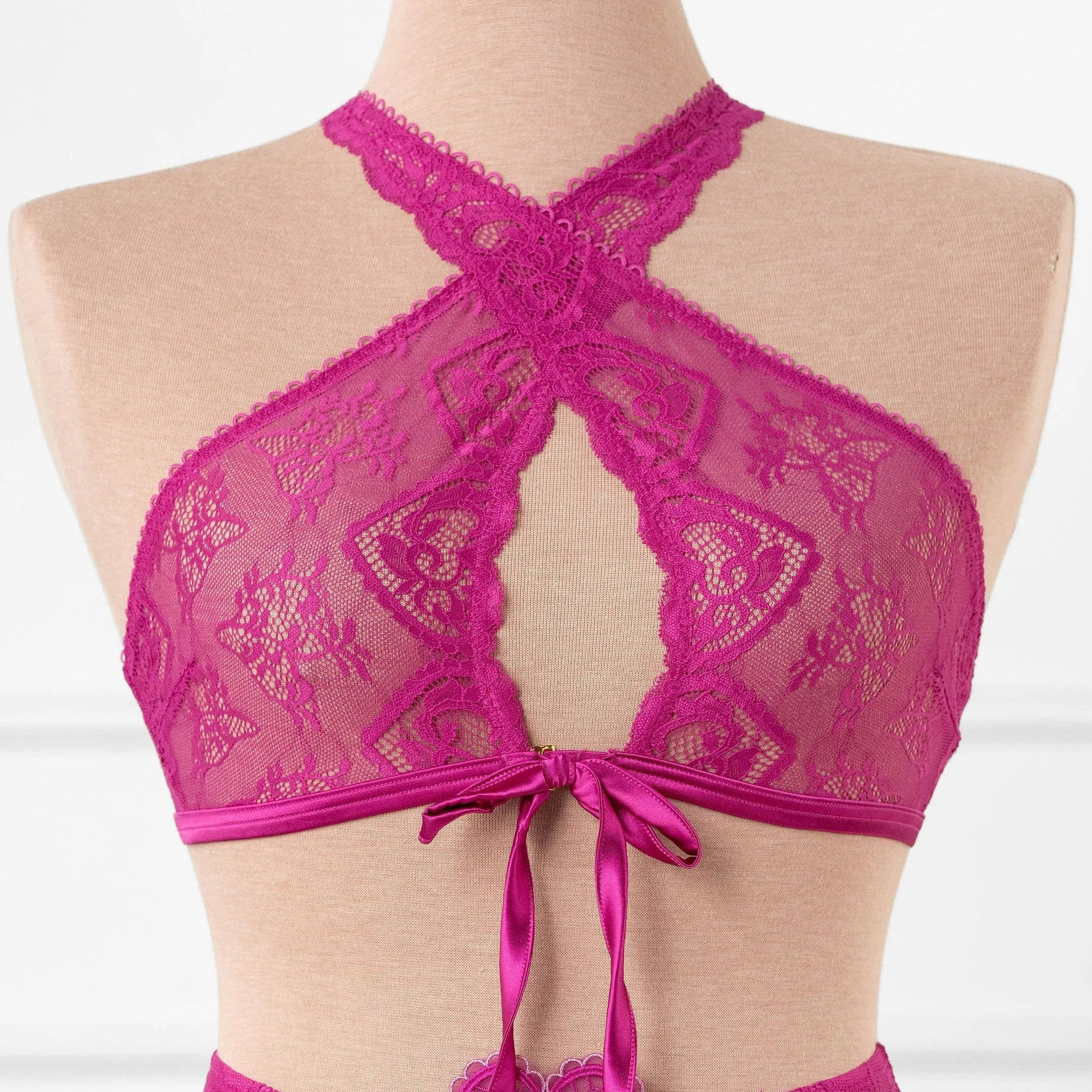 Lacy Crossover Bralette - Fuchsia | Mentionables