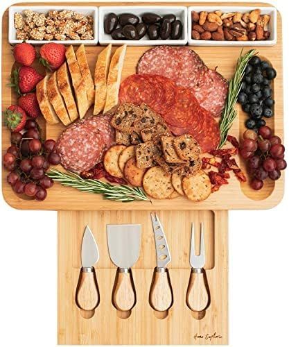 Charcuterie Board Set, Bamboo Cheese Board and Knife Set, Cheese Board Set, Large Charcuterie Boa... | Amazon (US)
