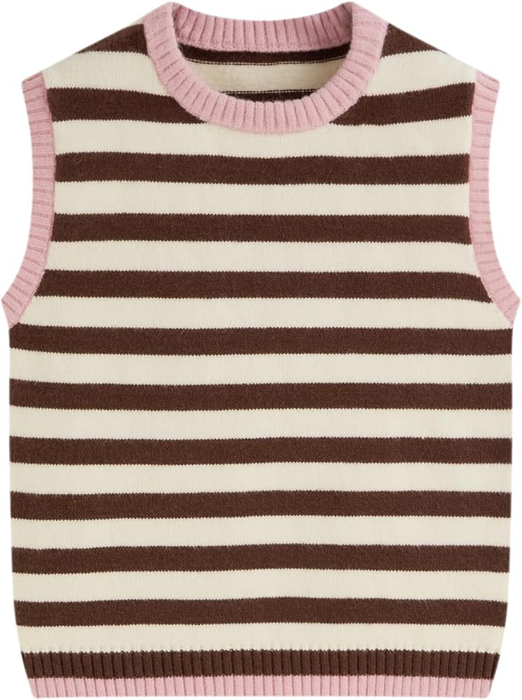 CIDER Striped Sweater Vest for Women Sleeveless Knit with Contrast Trim | Amazon (US)