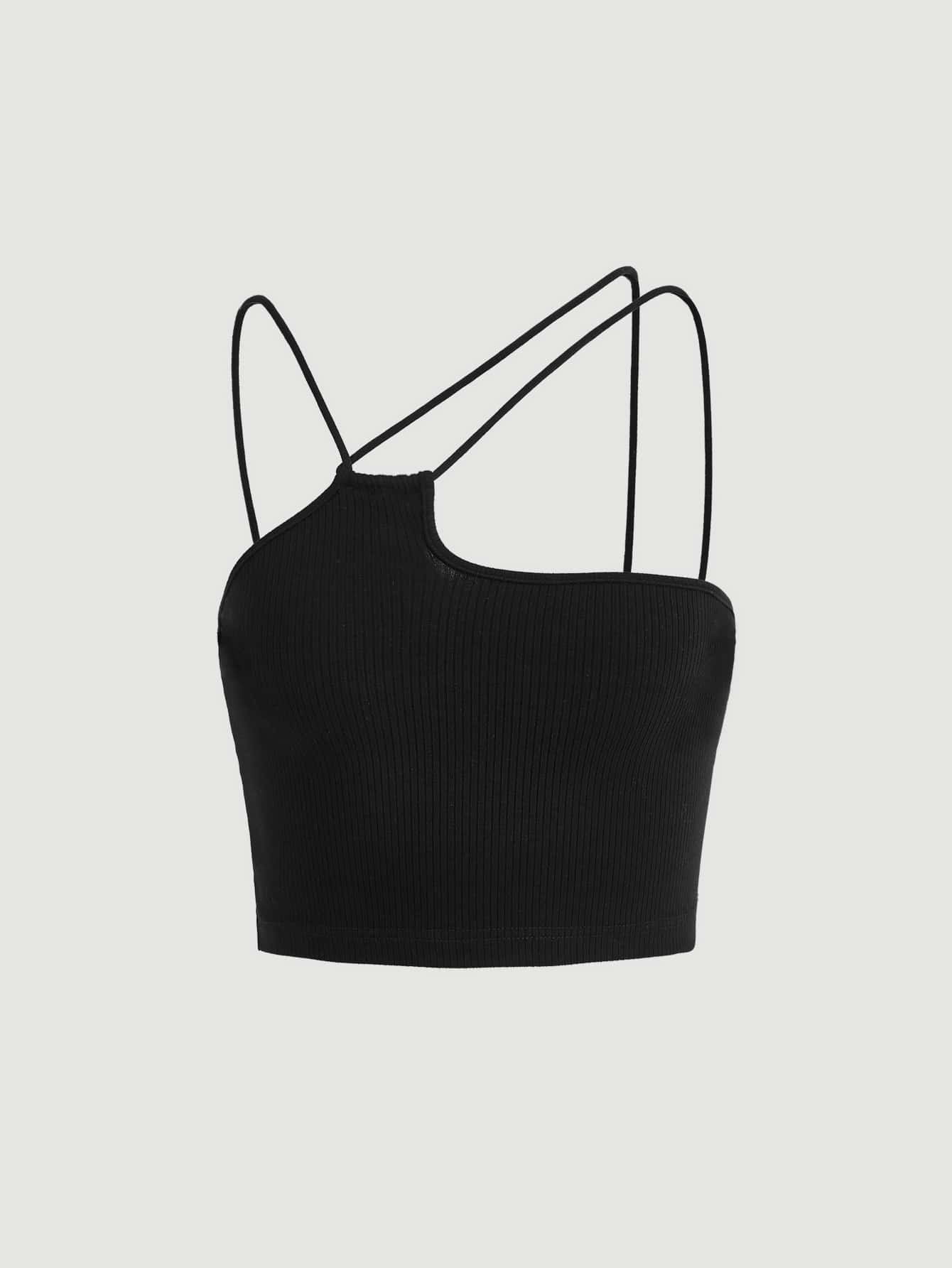 SHEIN MOD Asymmetrical Neck Solid Crop Top | SHEIN