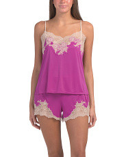 Enchant Satin Camisole Shorts Set With Lace Detail | Marshalls