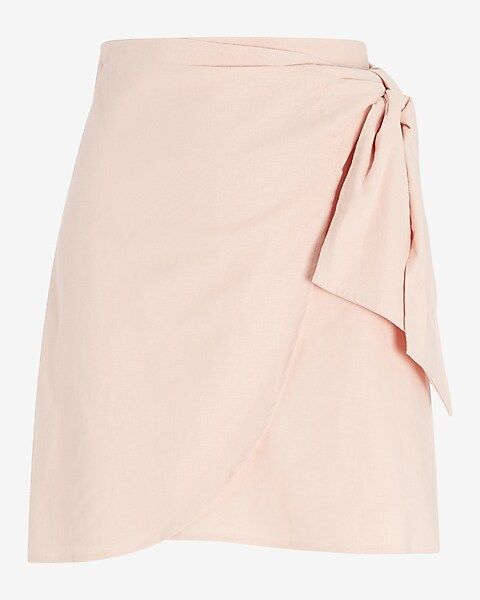 High Waisted Linen-Blend Side Tie Mini Skirt | Express