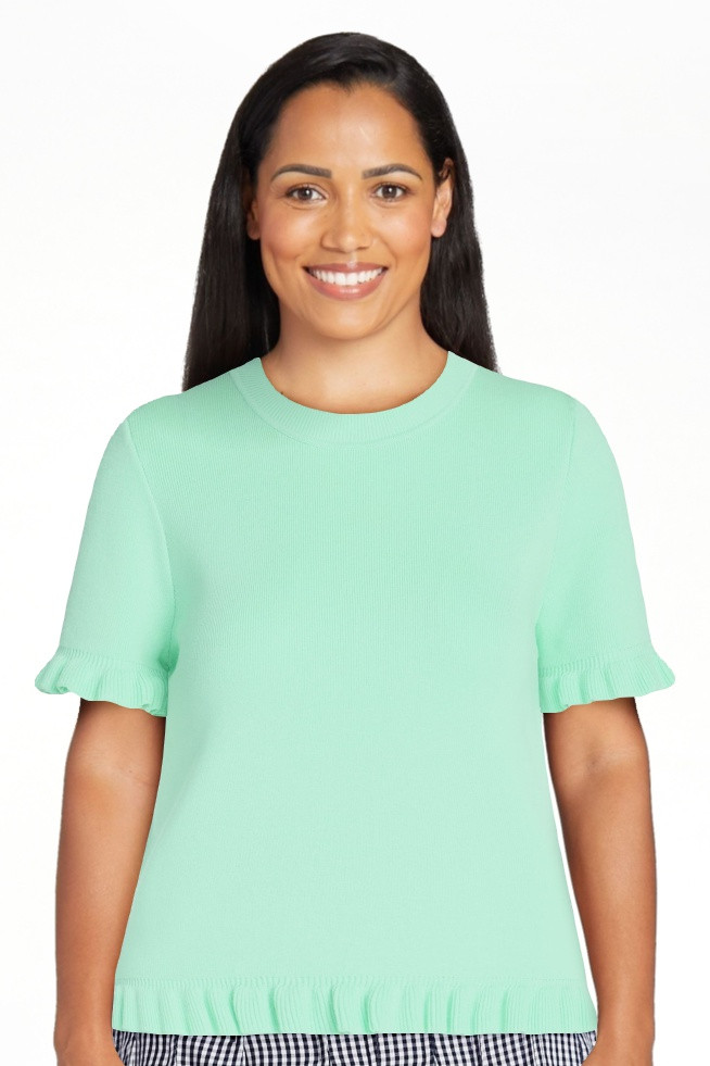 Free Assembly Women\u2019s Ruffle Trim Sweater with Short Sleeves, Lightweight, Sizes XS-XXL | Walmart (US)