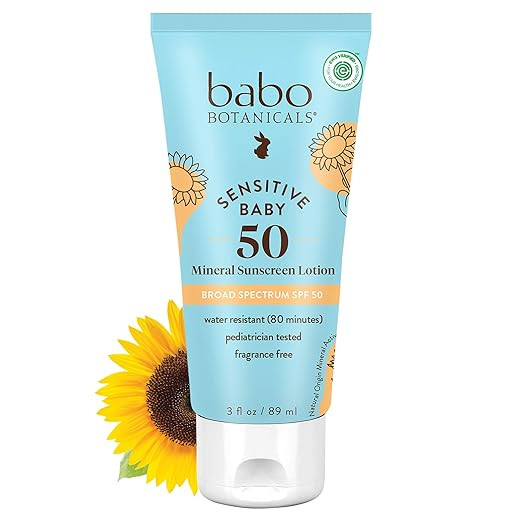 Babo Botanicals Sensitive Baby Mineral Sunscreen Lotion SPF50 - Natural Zinc Oxide - Face & Body ... | Amazon (US)