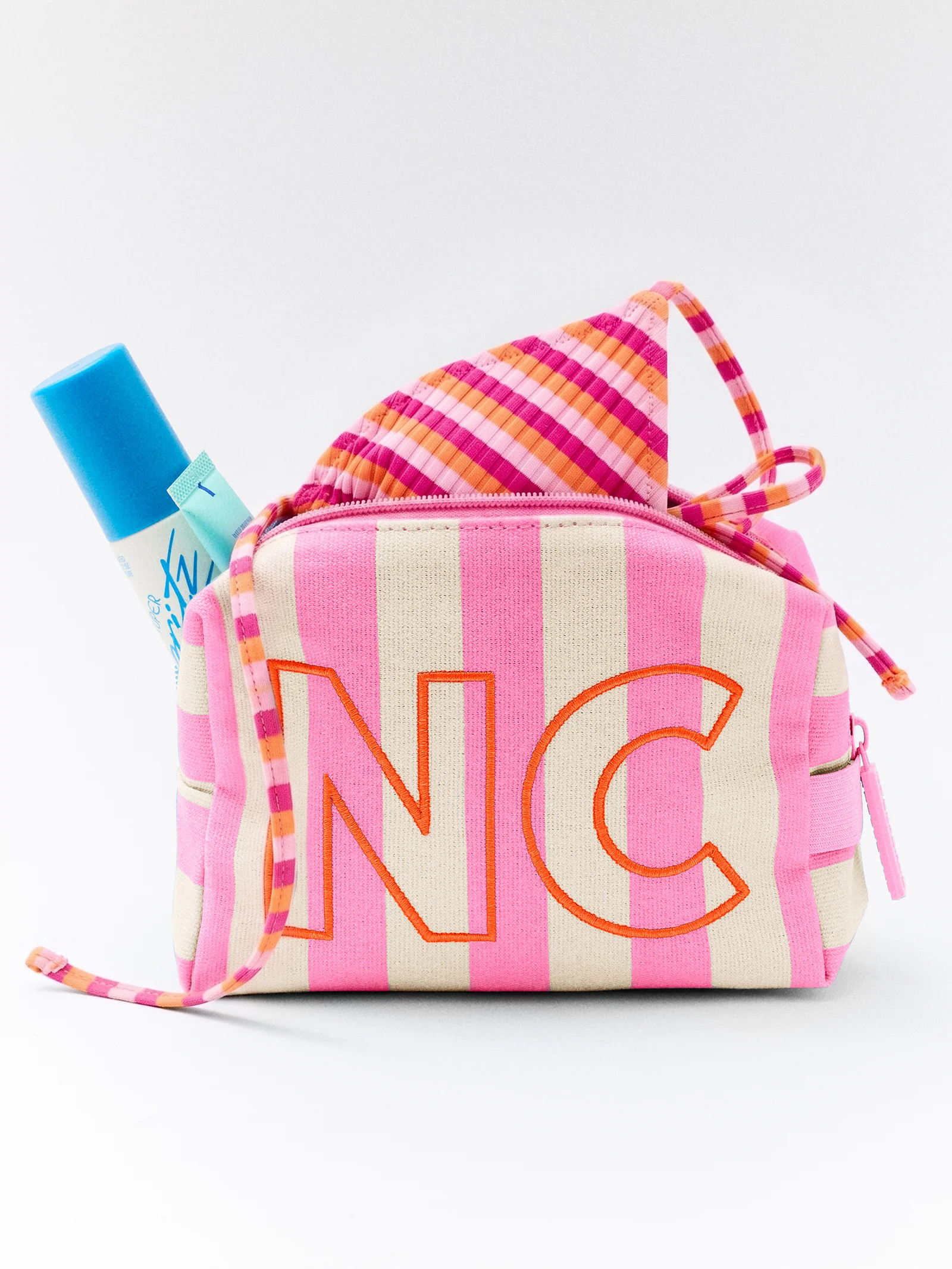 Striped Take It Away Custom Storage Pouch - Custom Flamingo | BaubleBar