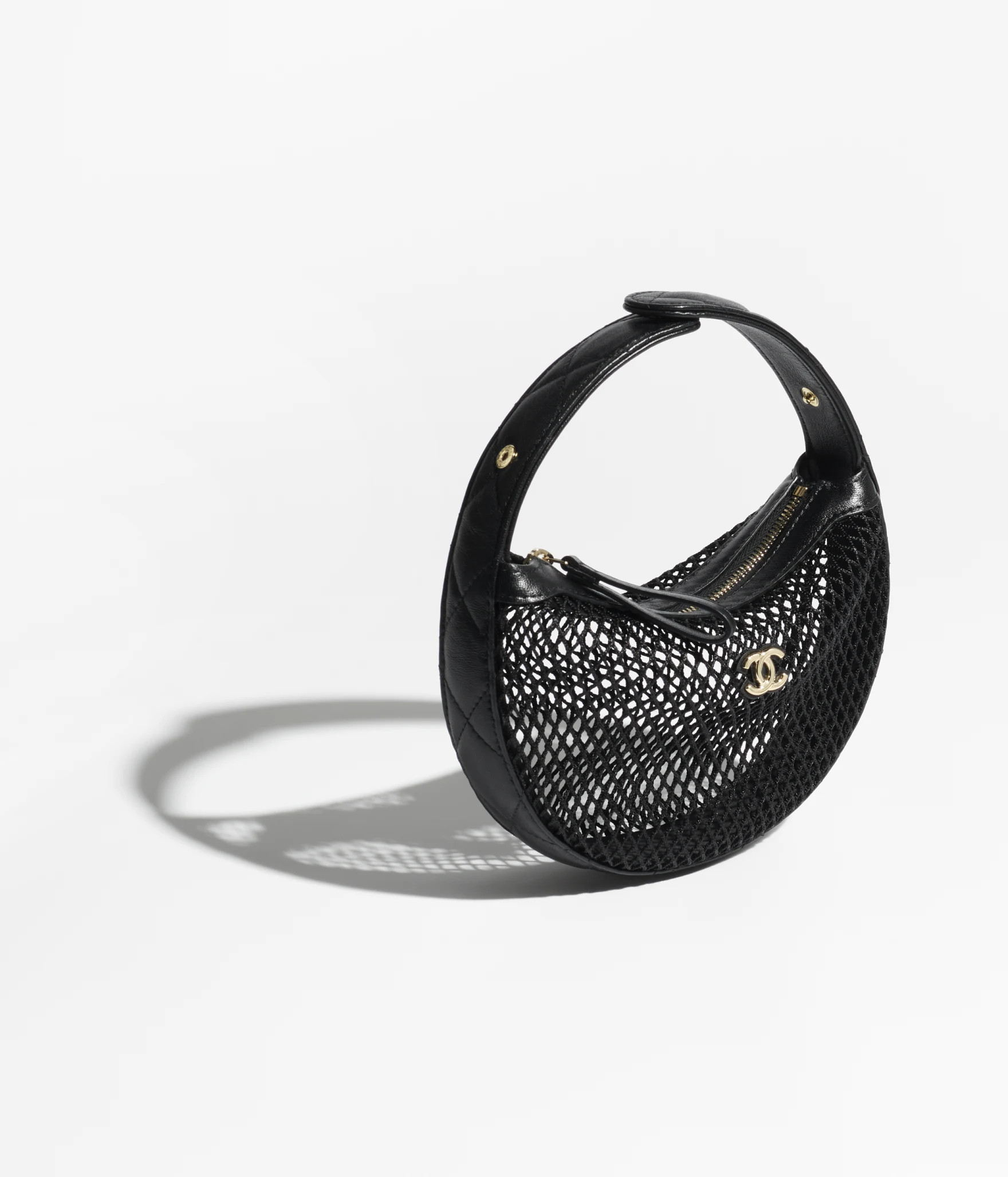 Pouch - Mesh, shiny lambskin & gold-tone metal, black — Fashion | CHANEL | Chanel, Inc. (US)