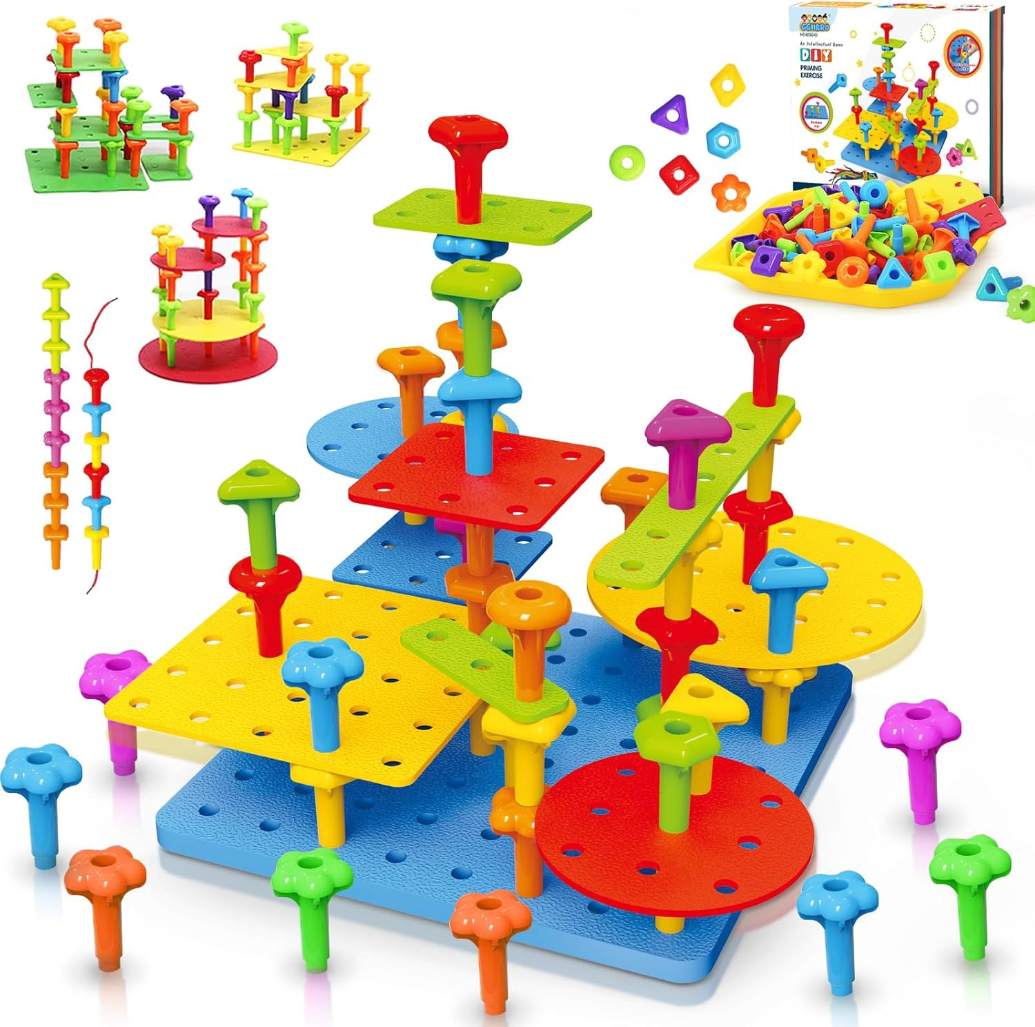 Peg Board Toy set 73Pcs DIY Building Stacking Toys for Kids 3-6 Years Old,STEM Educational Kids T... | Amazon (US)
