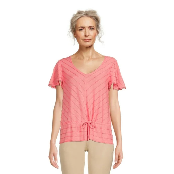 Time and Tru Women's Seamed Top with Flutter Sleeves, Sizes XS-3XL | Walmart (US)