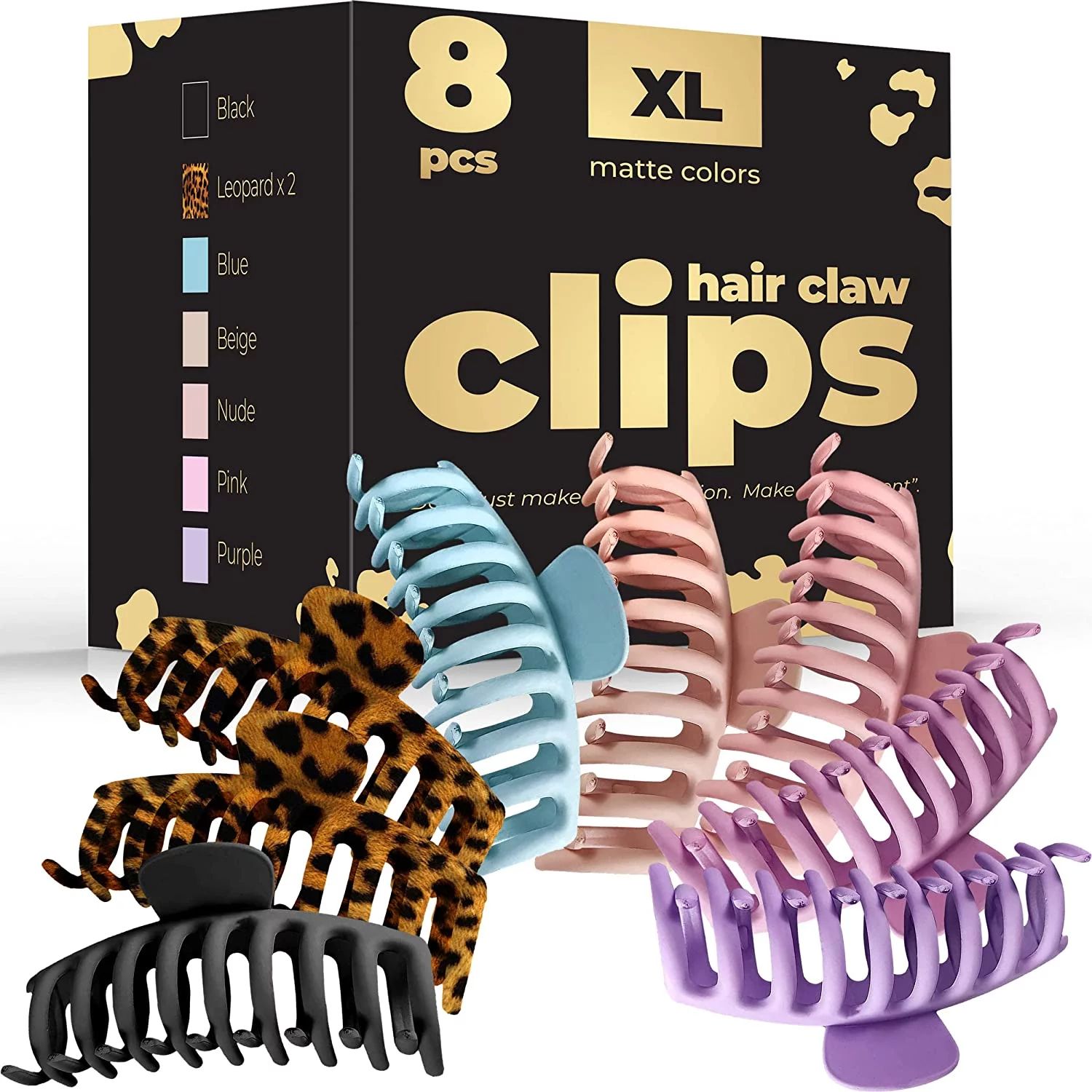 Hair Claw Clips (8 Pack), Large Hair Clips for Women (Trendy Matte Colors), Claw Clips for Thick ... | Walmart (US)