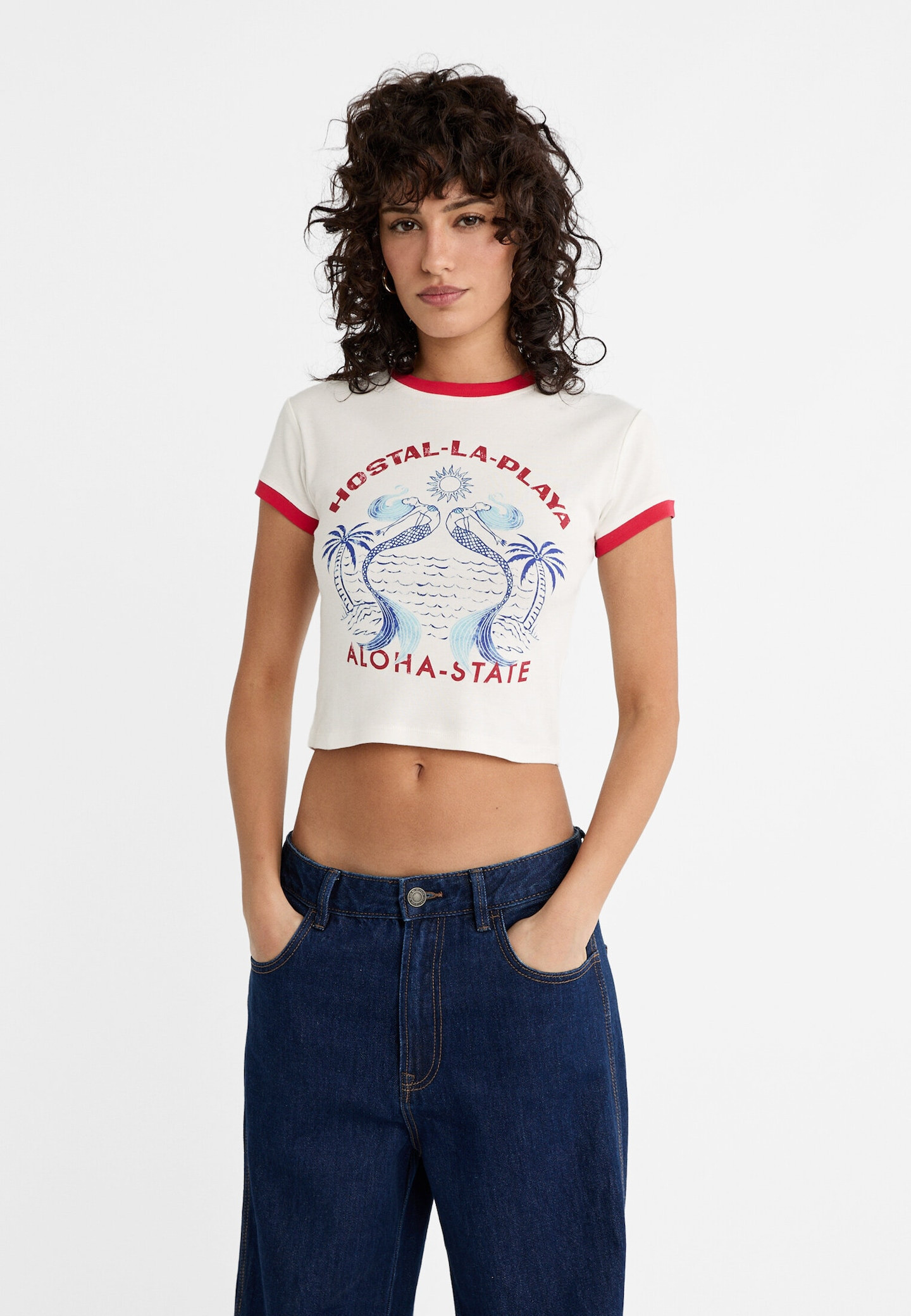 Cropped embroidered T-shirt | Stradivarius (UK)