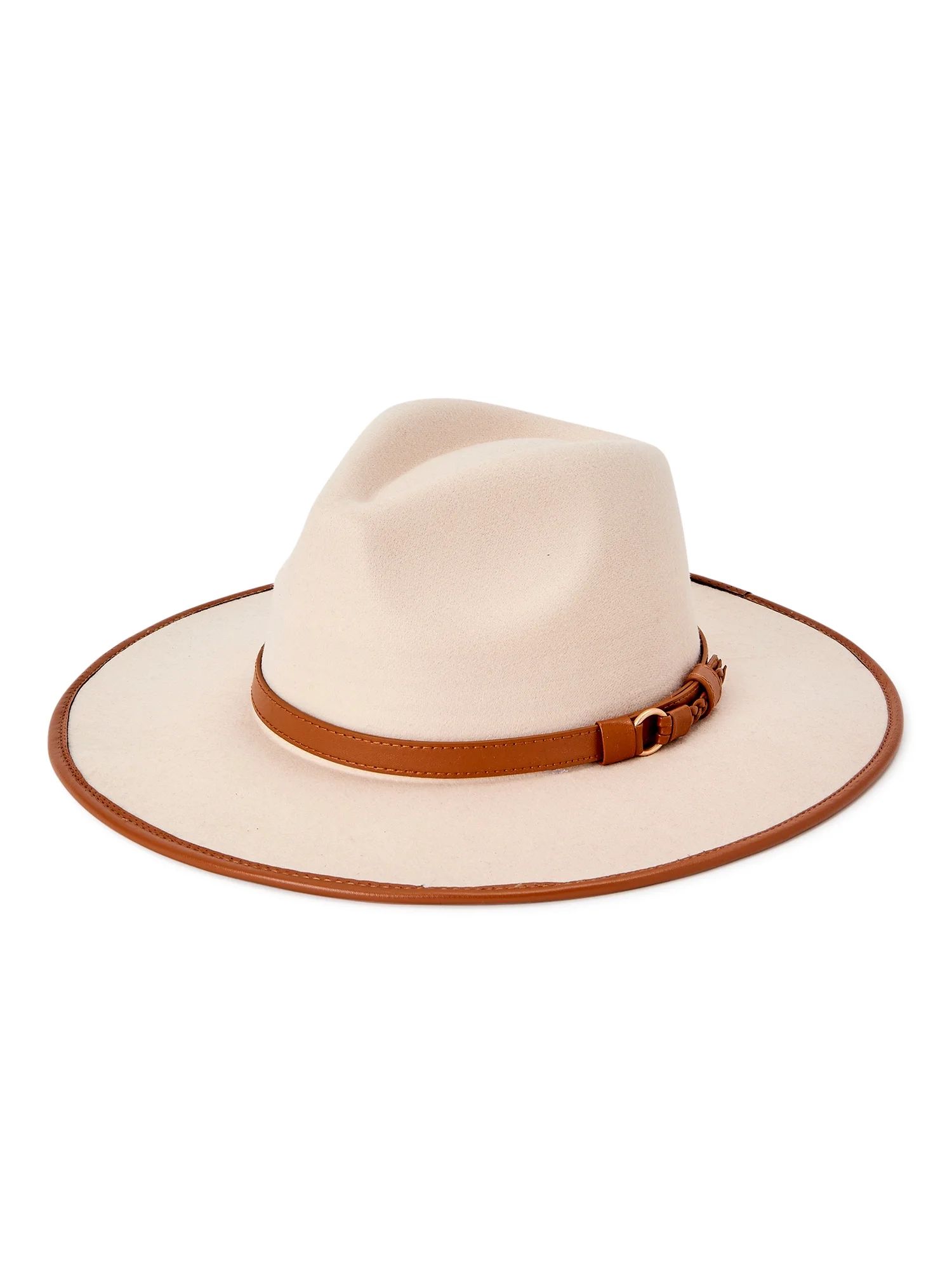 Time and Tru Women’s Faux Leather Trim Fedora with O-Ring - Walmart.com | Walmart (US)