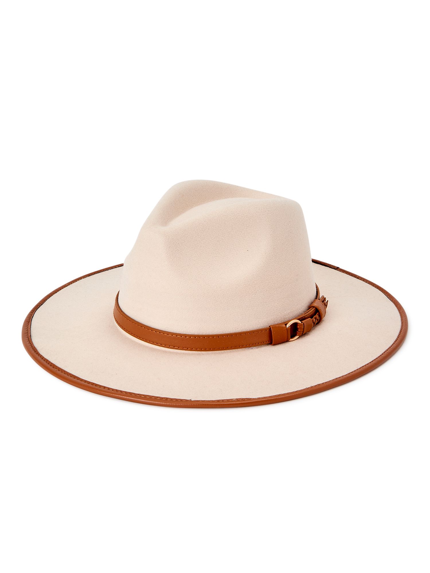 Time and Tru Adult Women's Ivory Faux Leather Trim Fedora with O-Ring - Walmart.com | Walmart (US)