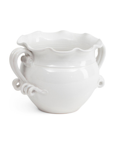 10x9.5 Ceramic Cachepot Planter With Handle | TJ Maxx