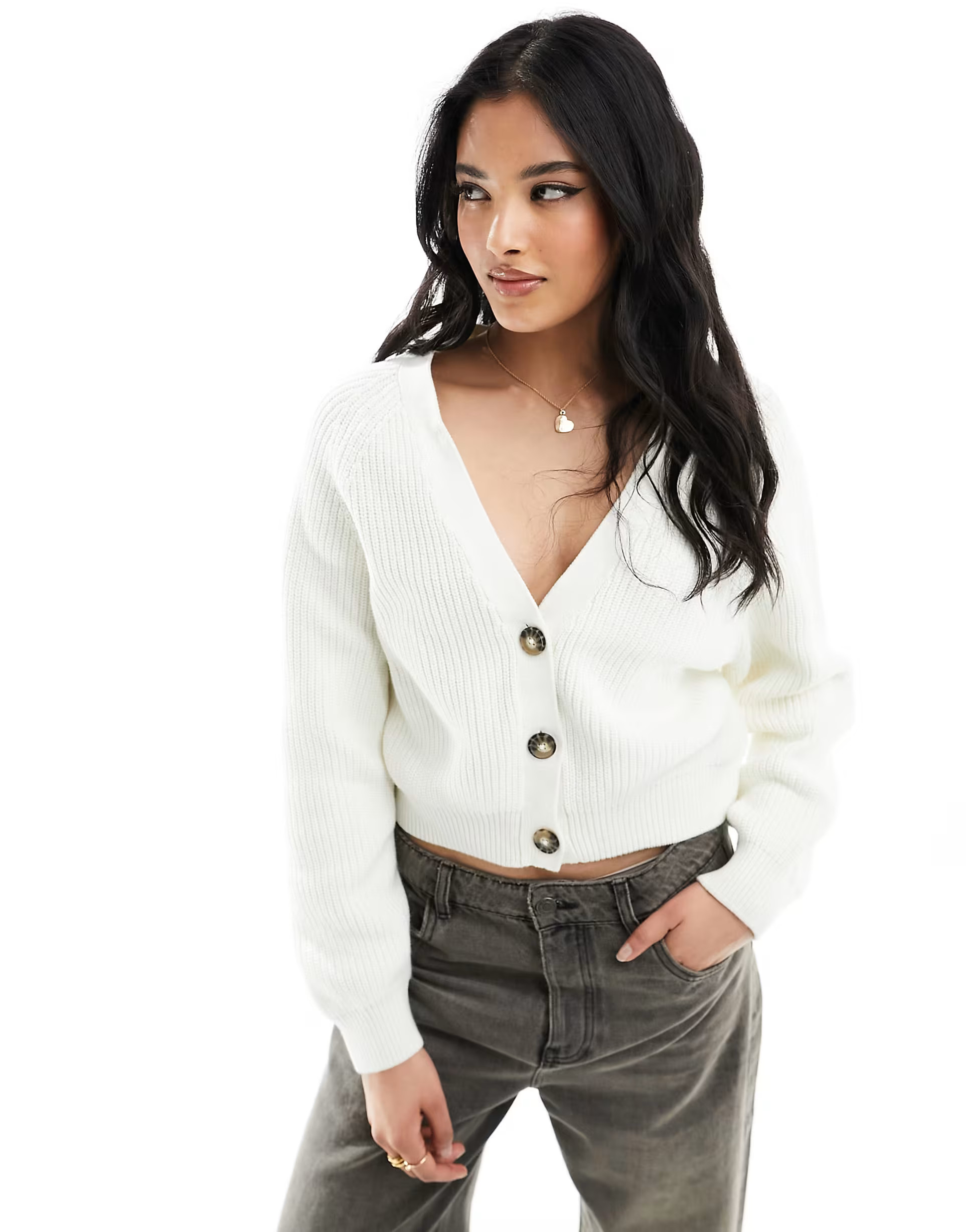 Monki chunky cropped cardigan in white | ASOS | ASOS (Global)