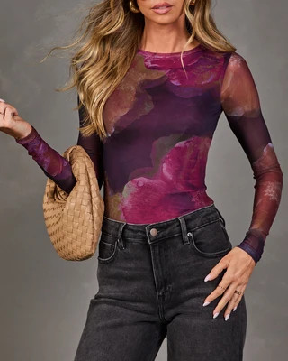 Midnight Reverie Floral Mesh Top Purple Multi / M | VICI