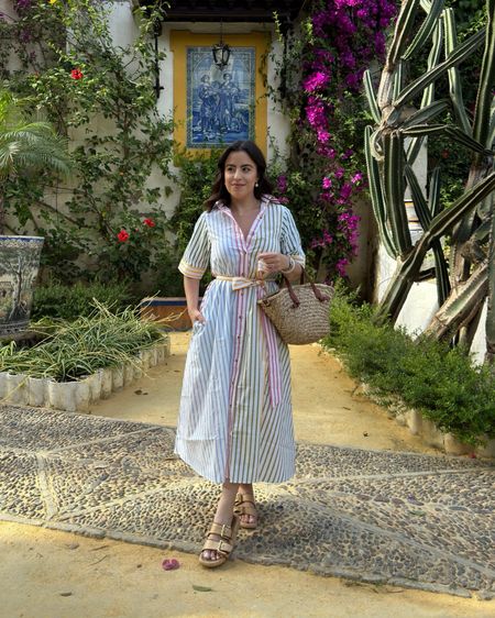 Obsessed with this breezy multi-colored stripes midi shirt dress for spring and summer! Perfect for the warm weather.
#outfitidea #springfashion #shoeinspo #vacationlook

#LTKShoeCrush #LTKStyleTip #LTKSeasonal