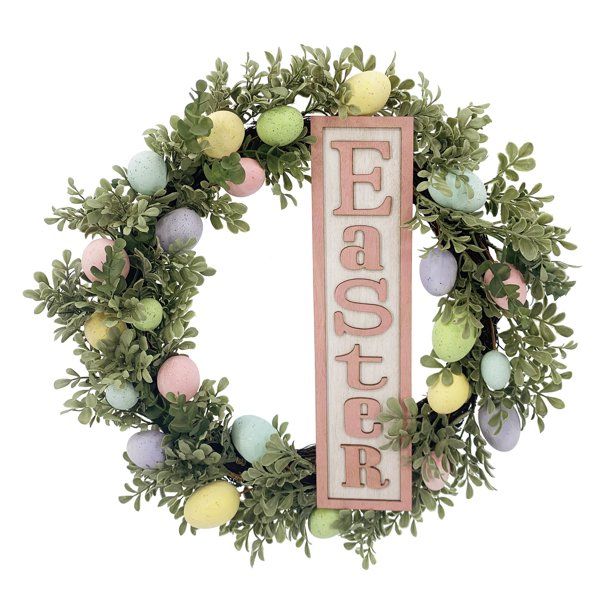 Way to Celebrate Easter Polyester 20" Wreath with Easter Sign Decoration - Walmart.com | Walmart (US)