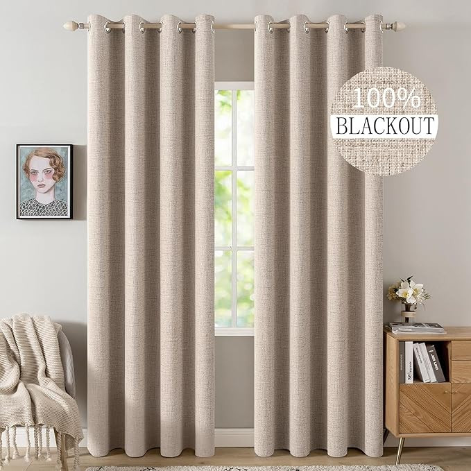 MIULEE 100% Blackout Linen Textured Curtains for Bedroom Solid Thermal Insulated Natural Beige Gr... | Amazon (US)