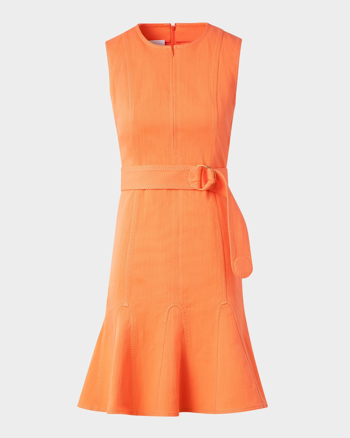 Godet Hem Belted Cotton Denim Dress | Neiman Marcus