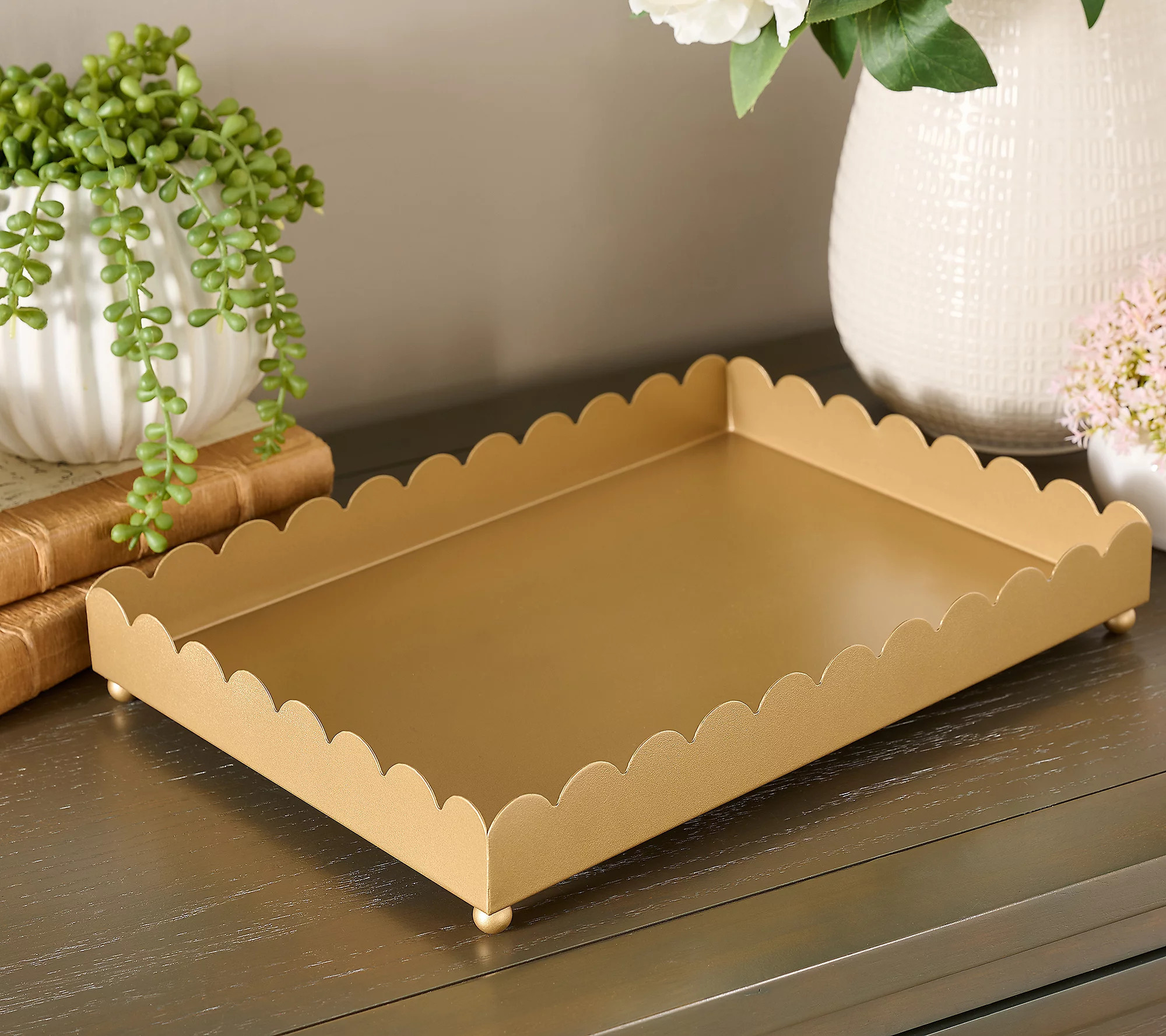 Home Reflections 13"" Scalloped Metal Tray with Feet | QVC