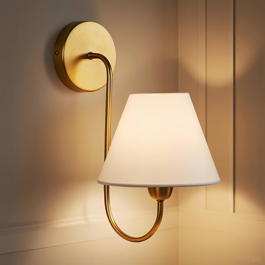 Wainwright Single Swoop Sconce, Retro Linen Swoop Wall Lamp with Brass Metal Arm, Mid-Century Vin... | Amazon (US)