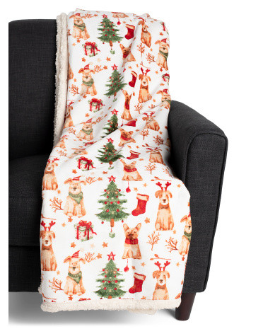 60x70 Holiday Dogs Waterproof Lining Pet Throw | TJ Maxx