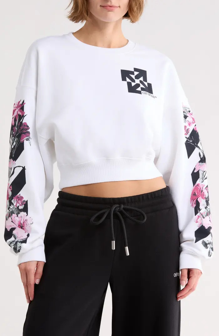 Off-White Crop Crewneck Graphic Sweatshirt | Nordstromrack | Nordstrom Rack
