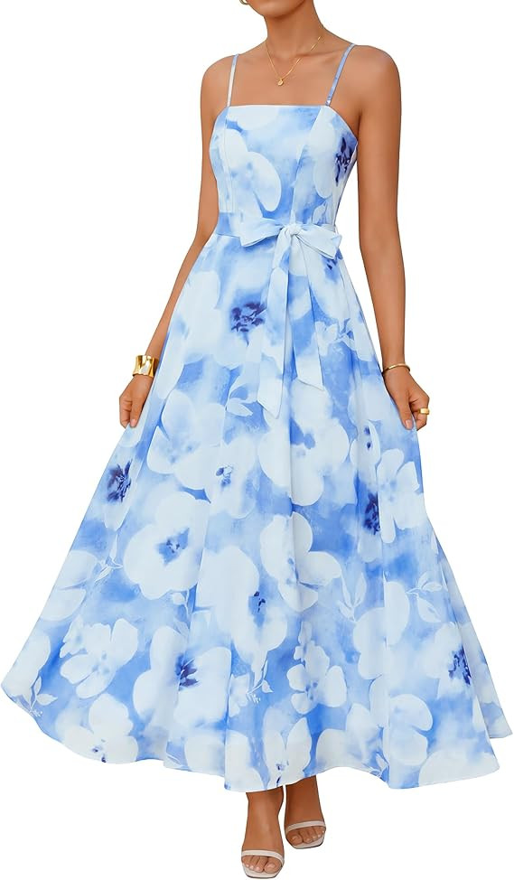 ZESICA Women's Summer Floral Maxi Dresses 2026 Sleeveless Spaghetti Straps A Line Flowy Wedding G... | Amazon (US)