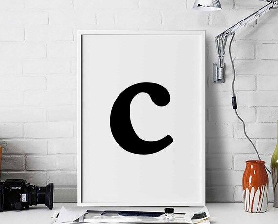 c letter lowercase black white wall decor design motto swiss scandinavian minimal art modern quot... | Etsy (US)