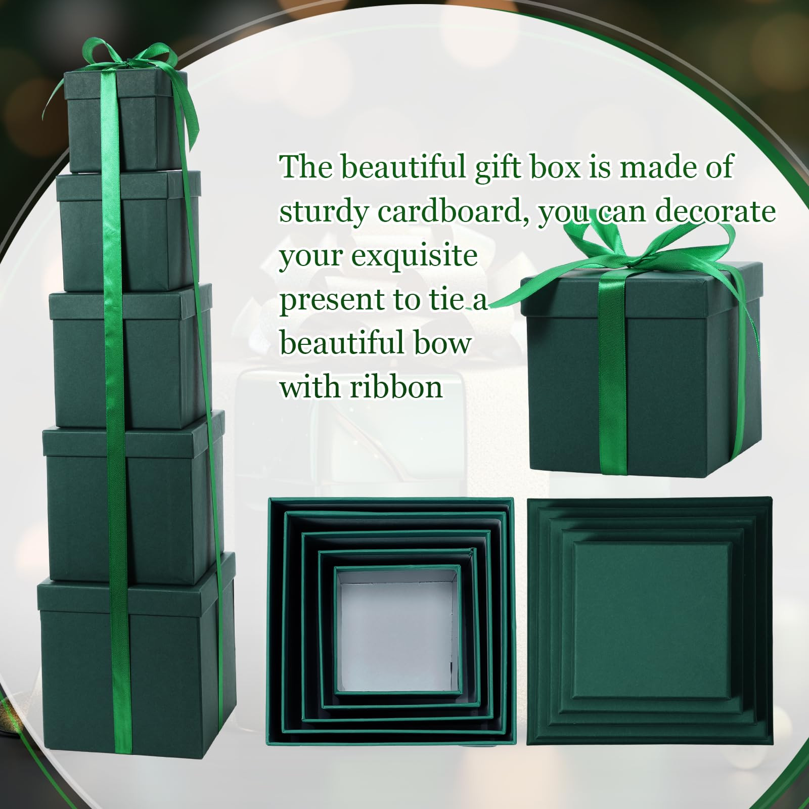 Cholemy 5 Pcs Square Nesting Boxes Decorative Gift Boxes with Lid and Ribbon Assorted Sizes Wrap ... | Amazon (US)