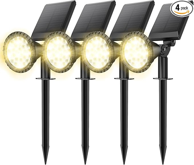 NBKLS Solar Spot Lights for Outside, 27 LED Outdoor Solar Lights for Yard, 4 Pack Solar Spotlight... | Amazon (US)