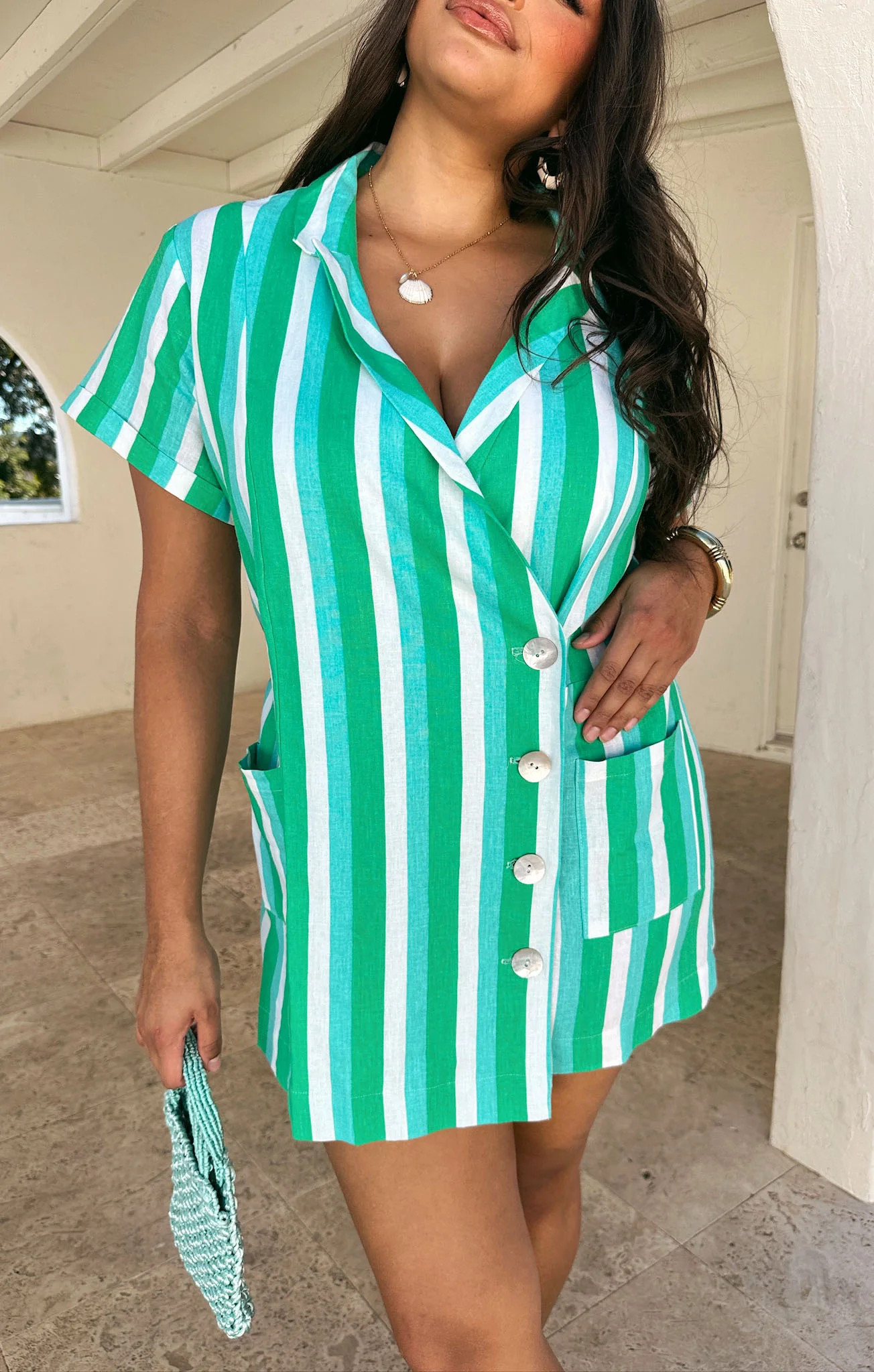 Bicoastal Blazer Romper ~ Parasol Stripe Linen | Show Me Your Mumu