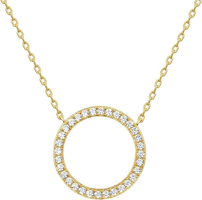 PAVOI 14K Gold Plated Dainty Halo Pendant Necklace | Layering Necklace | Amazon (US)