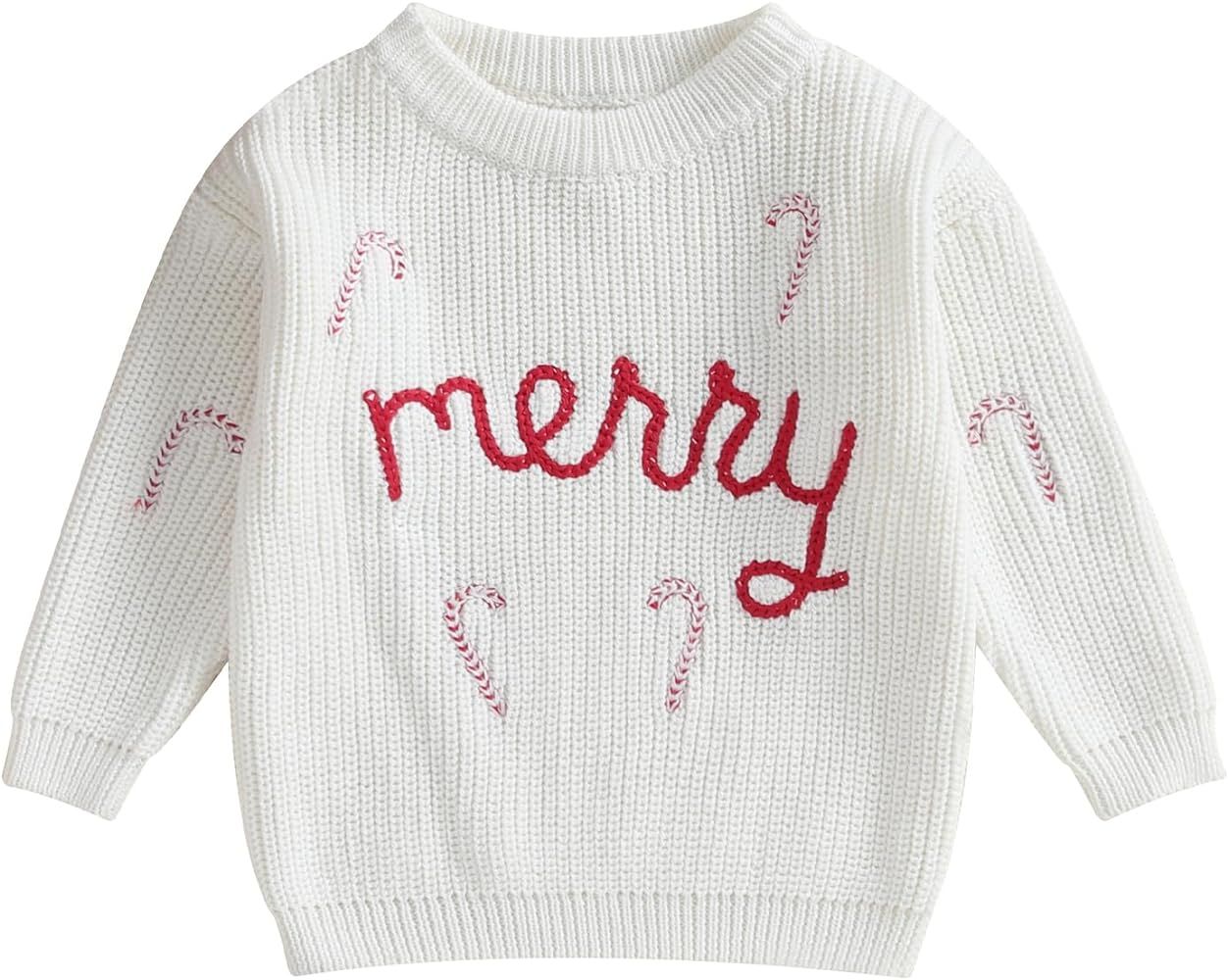 Infant Toddler Baby Boy Girl Christmas Sweater Long Sleeve Merry Candy Cane Crochet Knit Pullover... | Amazon (US)