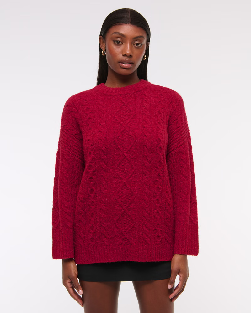 Women's Relaxed Lounge Cable-Knit Crew Sweater | Women's Tops | Abercrombie.com | Abercrombie & Fitch (US)