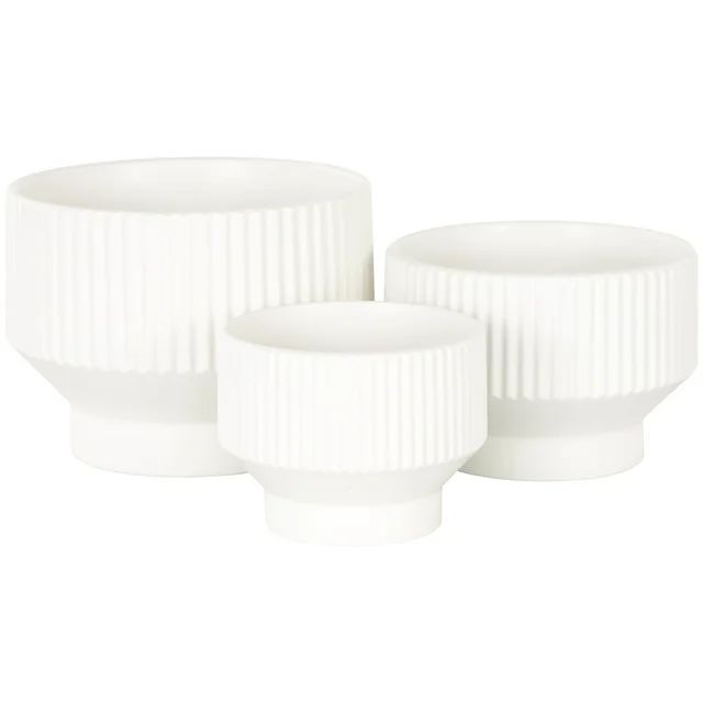 DecMode 10", 8", 7"W Wide White Ceramic Planter with Linear Grooves and Tapered Bases (3 Count) | Walmart (US)