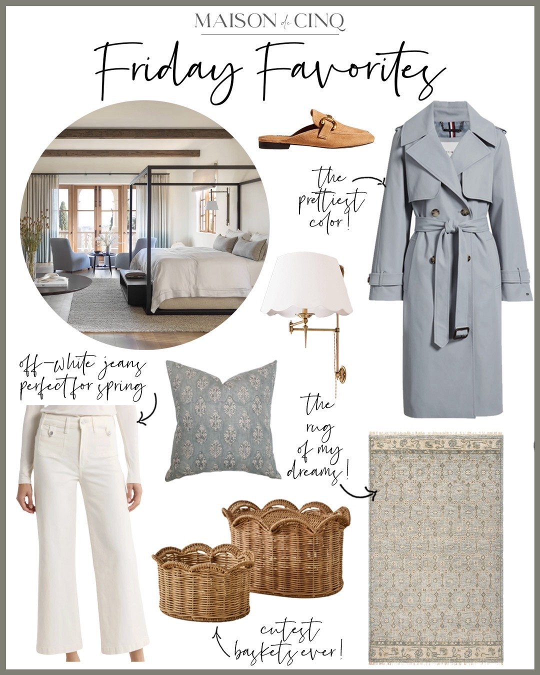 On Friday Favorites this week we’re sharing pretty pastel jackets and coats, the most gorgeous new PB rugs, pillows I’m crushing on, adorable off-white jeans perfect for spring and more!

Home decor, spring decor, spring jacket, spring fashion, winter fashion, cardigan, spring sweater, trench coat, throw pillow, area rug, baskets, sconce, mule, flats, spring shoes 

#LTKHome #LTKSaleAlert #LTKOver40