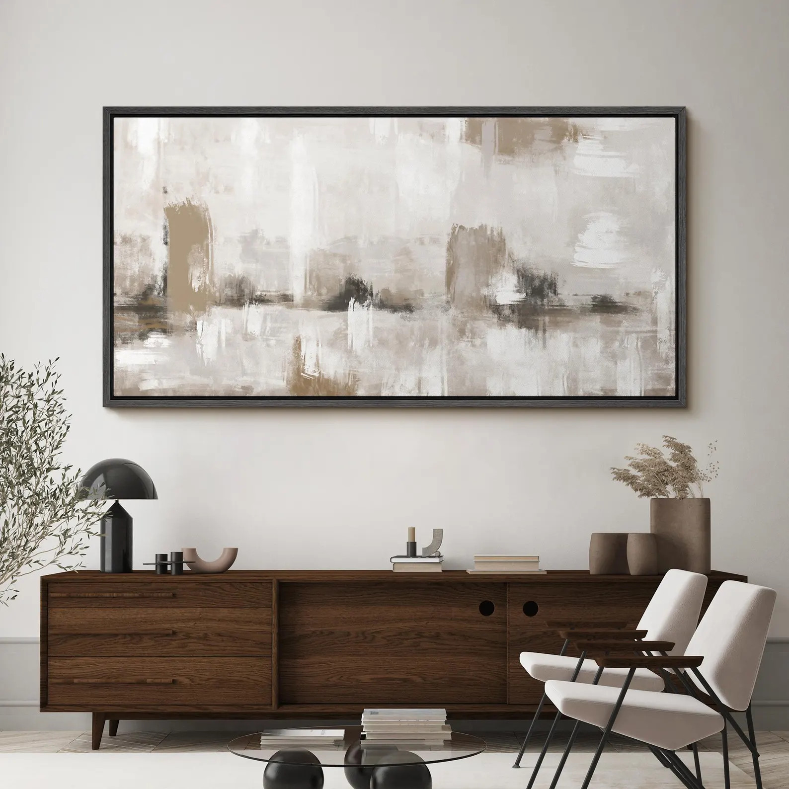 Framed Canvas Large Wall Art Neutral Abstract Print Beige and White Textured Printed on Canvas Mi... | Etsy (US)